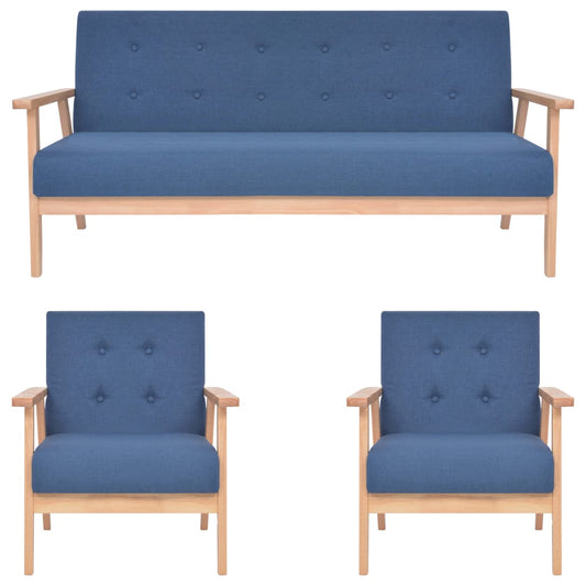 3 pcs blue fabric sofa set