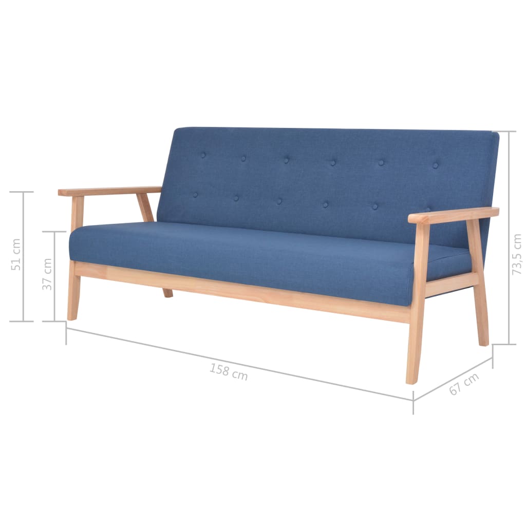 3 pcs blue fabric sofa set