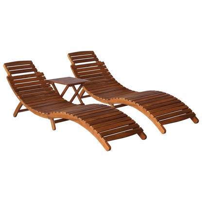 3 pcs sun lounger with coffee table in solid acacia wood