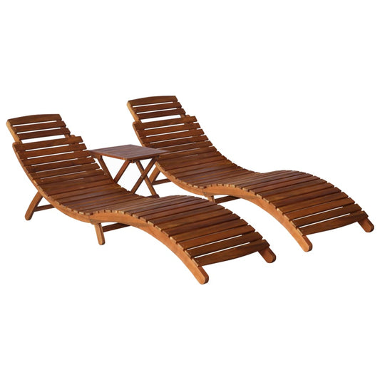 3 pcs sun lounger with coffee table in solid acacia wood