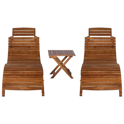 3 pcs sun lounger with coffee table in solid acacia wood