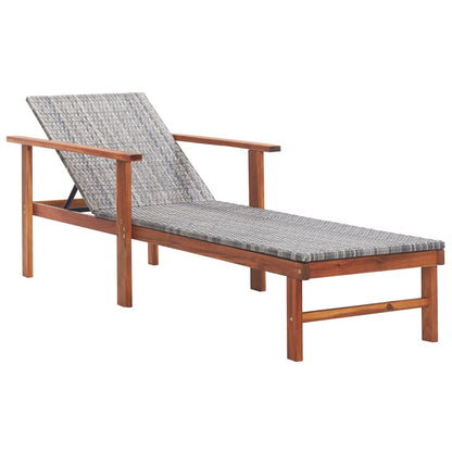 Grey PE wicker and solid acacia wood sun lounger