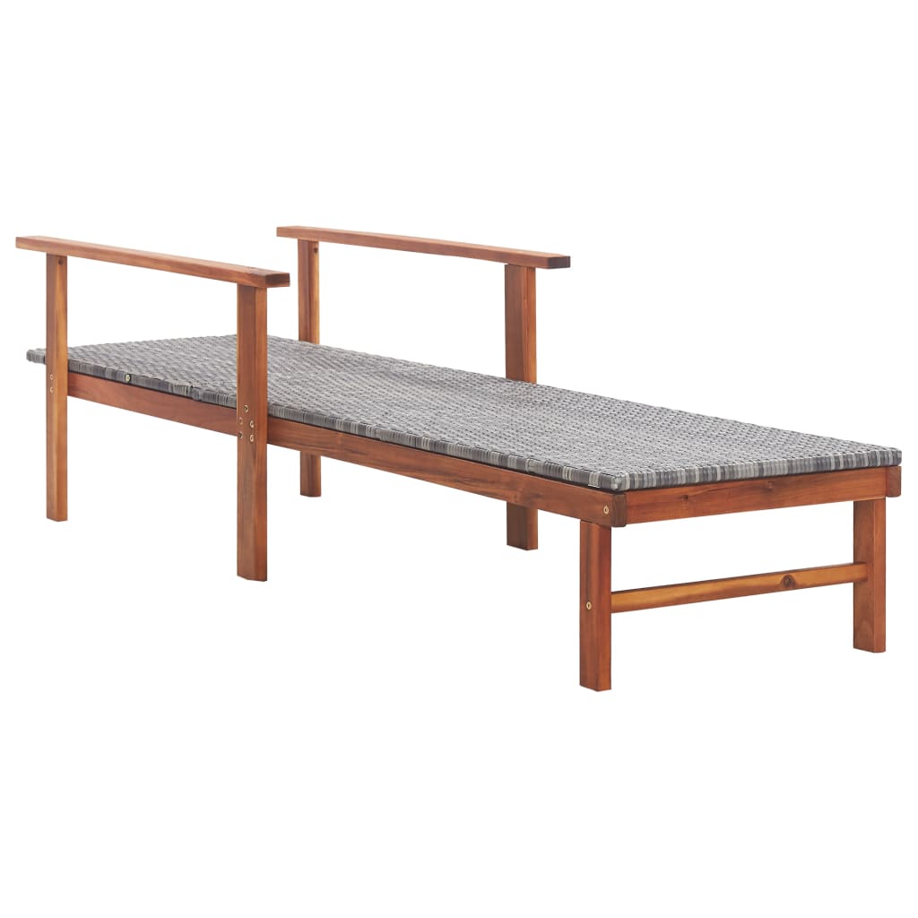 Grey PE wicker and solid acacia wood sun lounger