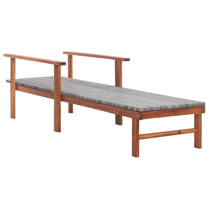 Grey PE wicker and solid acacia wood sun lounger