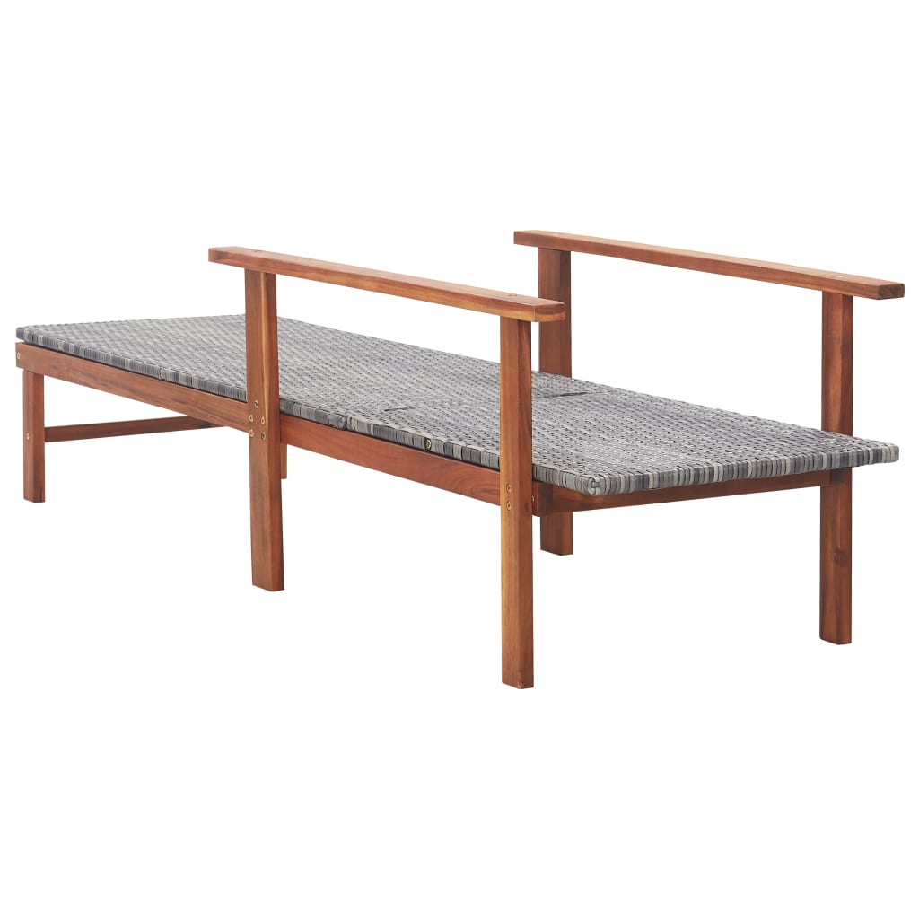 Grey PE wicker and solid acacia wood sun lounger