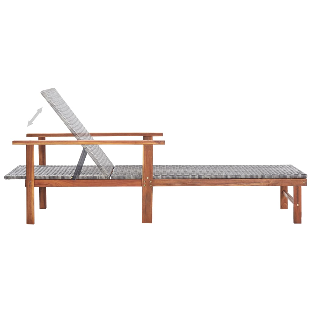 Grey PE wicker and solid acacia wood sun lounger