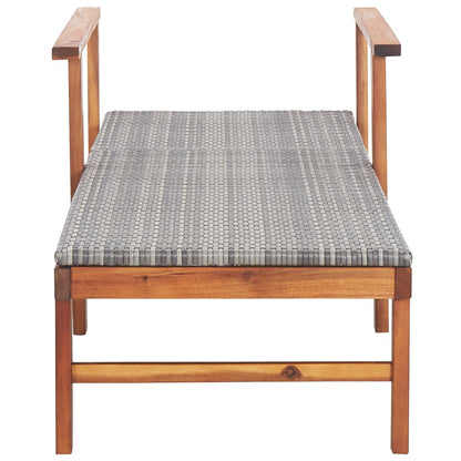 Grey PE wicker and solid acacia wood sun lounger
