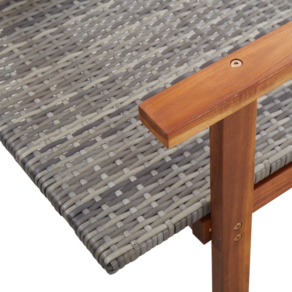 Grey PE wicker and solid acacia wood sun lounger