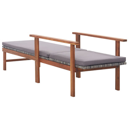 Sun lounger with cushion in PE wicker and grey acacia wood