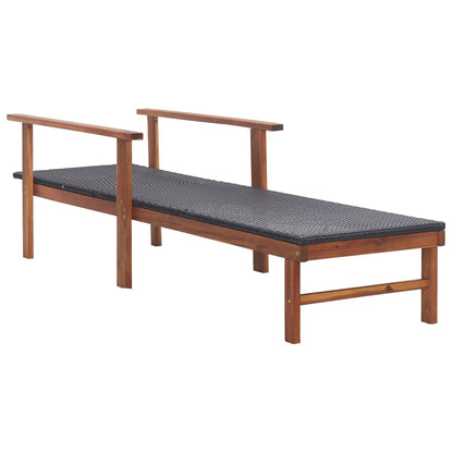 Sun lounger in PE wicker and solid acacia wood in black