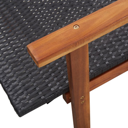 Sun lounger in PE wicker and solid acacia wood in black