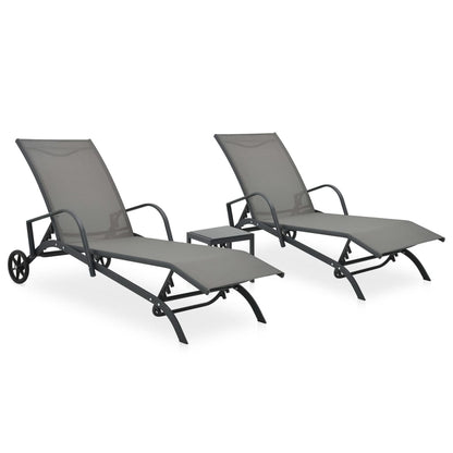 Espreguiçadeiras com mesa 2 pcs textilene e aço