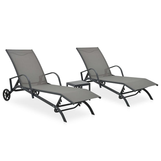 Espreguiçadeiras com mesa 2 pcs textilene e aço