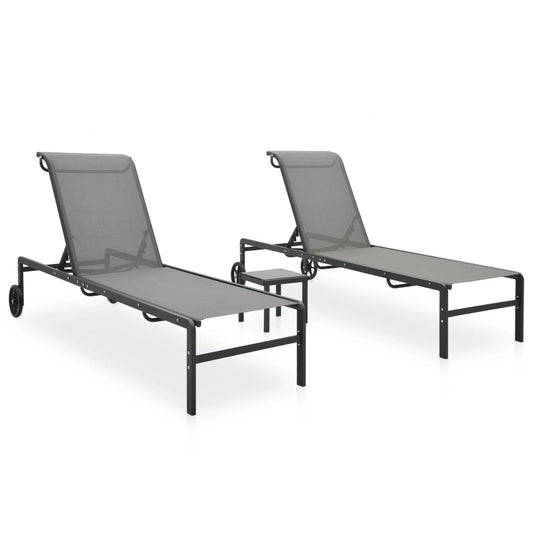 Sun loungers with table 2 pcs textilene and steel