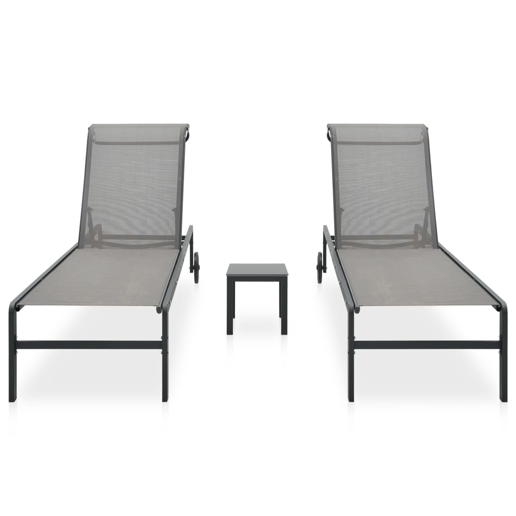Sun loungers with table 2 pcs textilene and steel