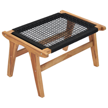 Sun lounger with footrest in solid teak wood and rope