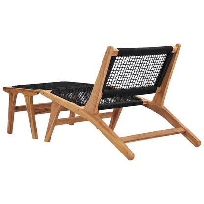 Sun lounger with footrest in solid teak wood and rope