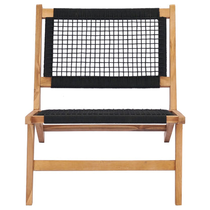 Sun lounger with footrest in solid teak wood and rope