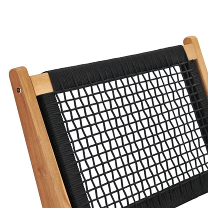 Sun lounger with footrest in solid teak wood and rope