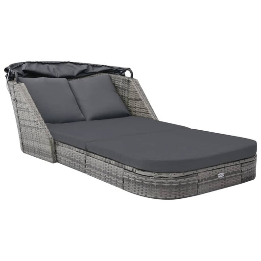Sun lounger with canopy in anthracite PE wicker