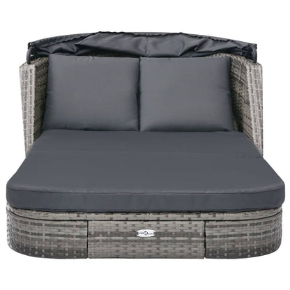 Sun lounger with canopy in anthracite PE wicker