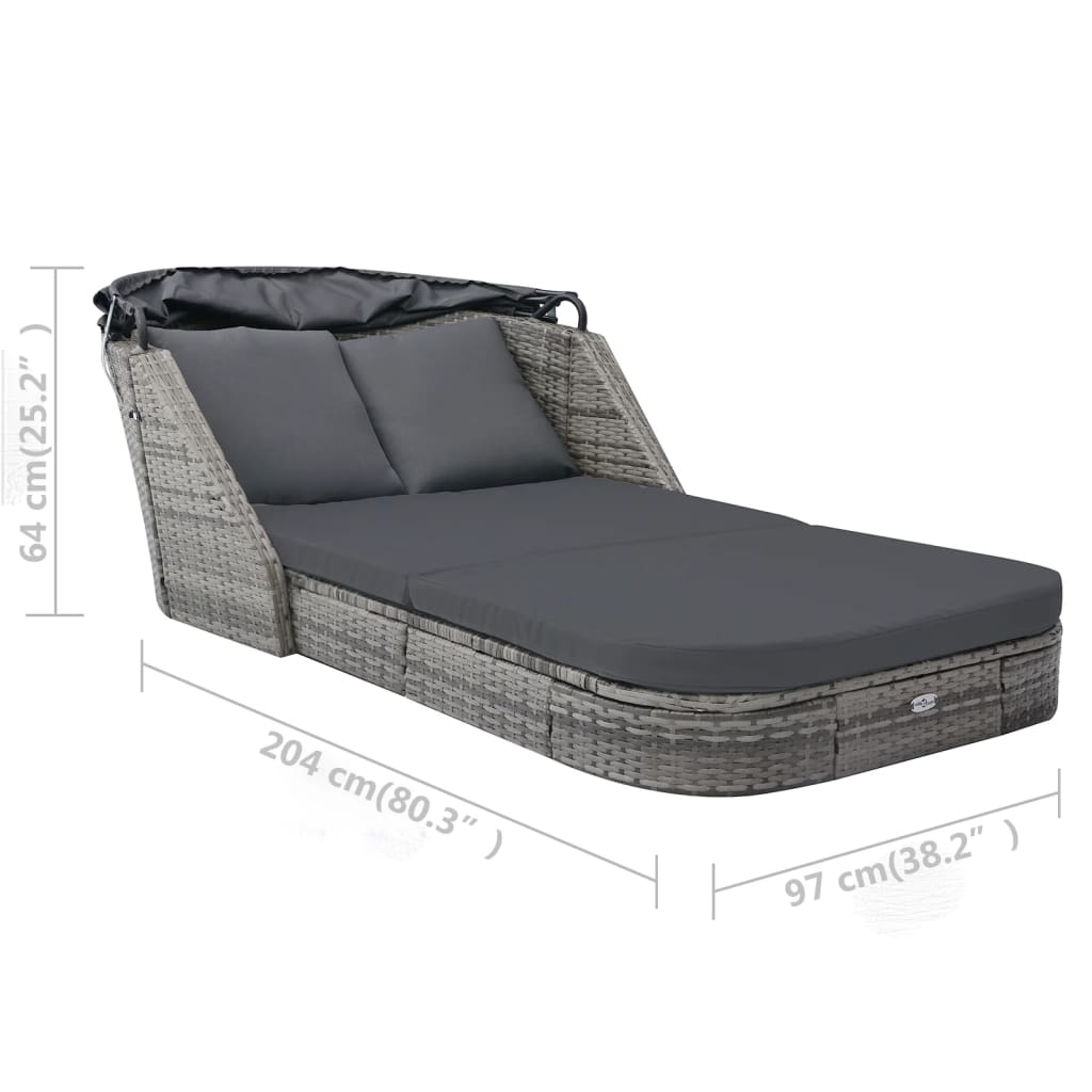 Sun lounger with canopy in anthracite PE wicker