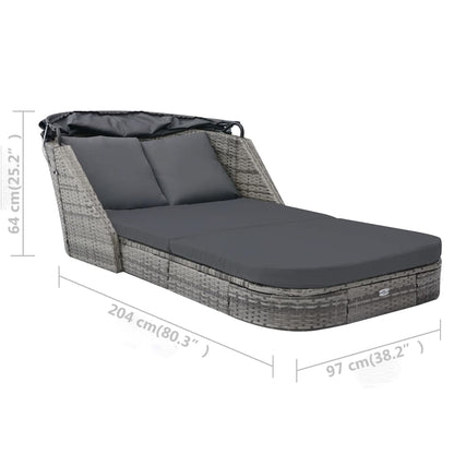 Sun lounger with canopy in anthracite PE wicker