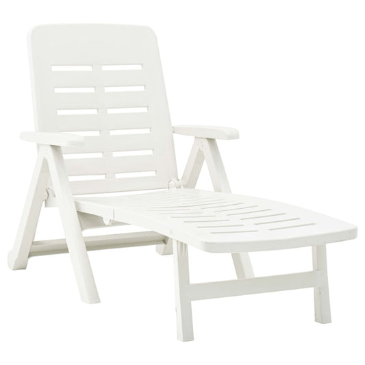 White plastic folding sun lounger