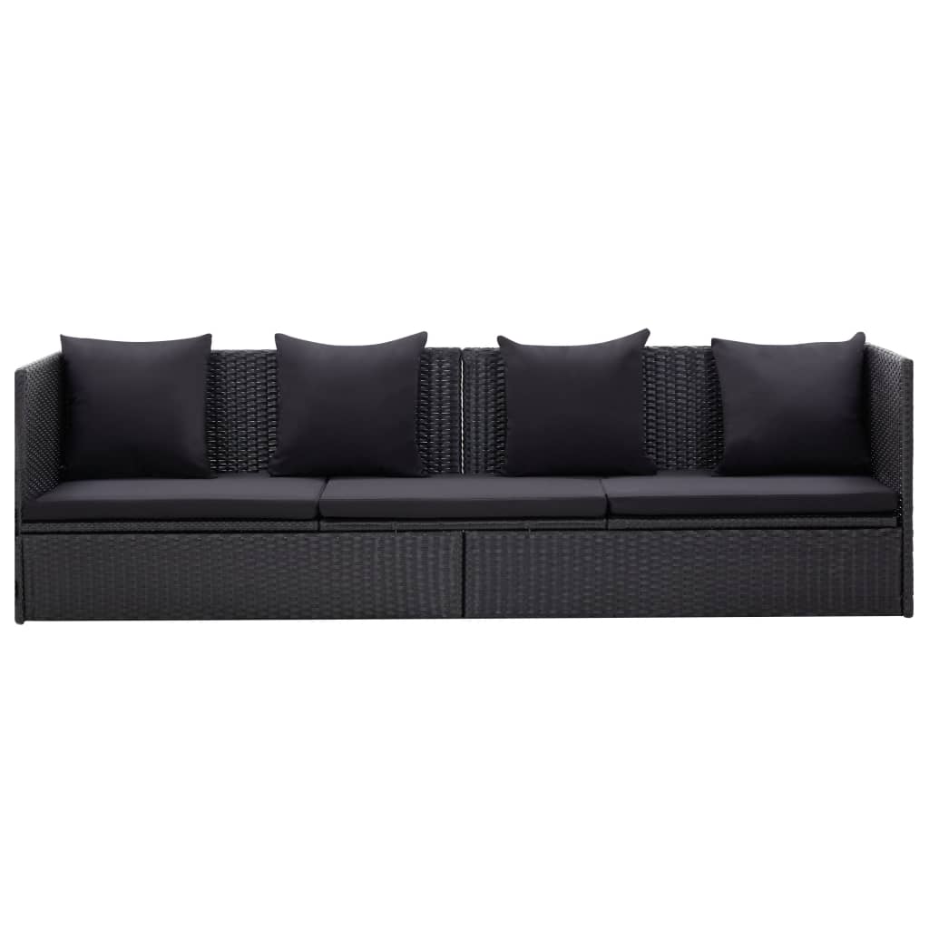 Garden sofa with cushion and pillow in black PE wicker