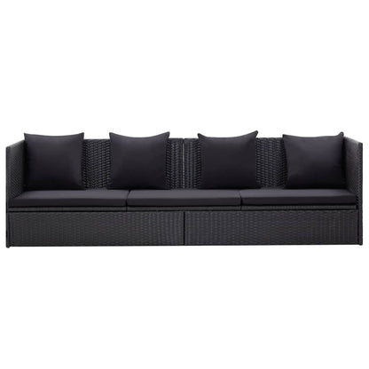 Garden sofa with cushion and pillow in black PE wicker