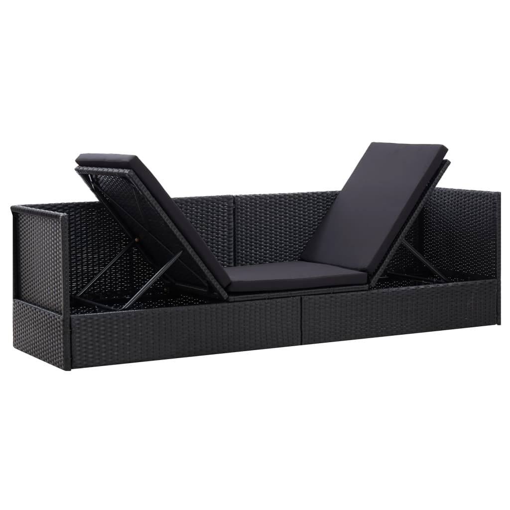 Garden sofa with cushion and pillow in black PE wicker