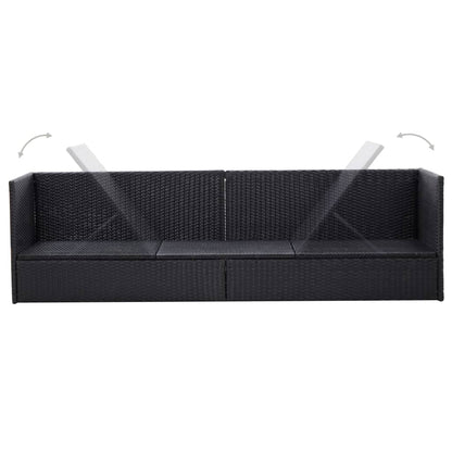 Garden sofa with cushion and pillow in black PE wicker