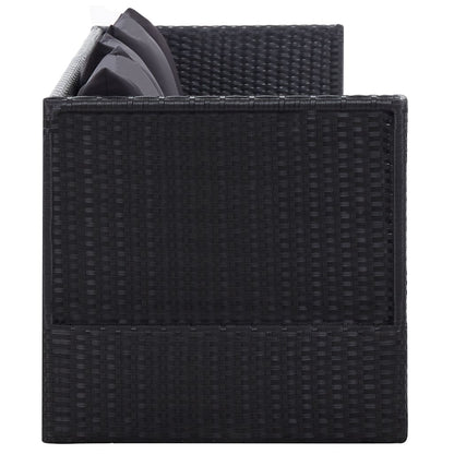 Garden sofa with cushion and pillow in black PE wicker