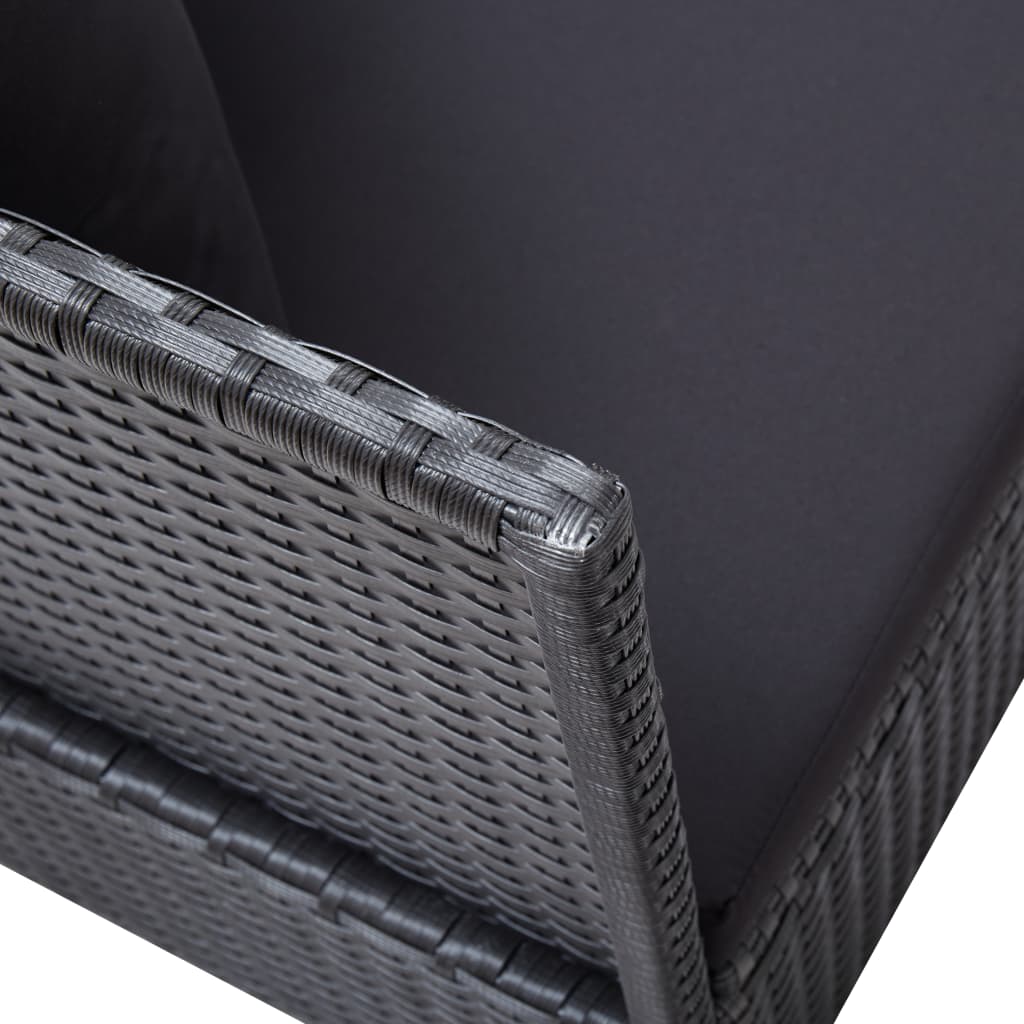 Garden sofa with cushion and pillow in black PE wicker