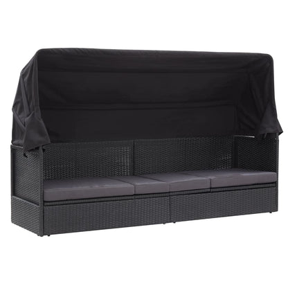 Outdoor sofa bed with canopy in black PE wicker