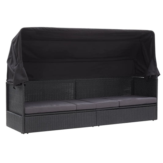 Outdoor sofa bed with canopy in black PE wicker