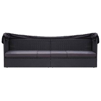 Outdoor sofa bed with canopy in black PE wicker