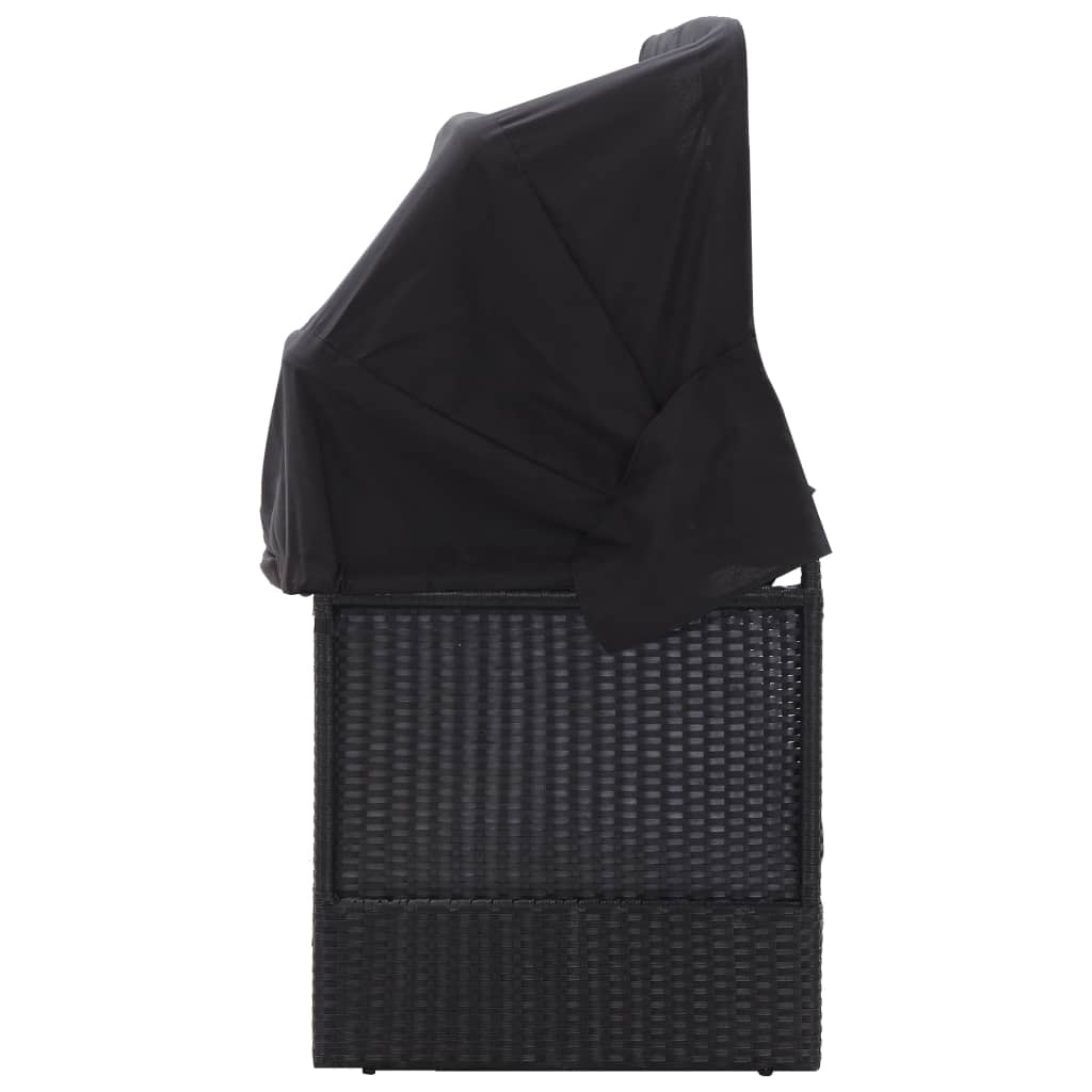 Outdoor sofa bed with canopy in black PE wicker
