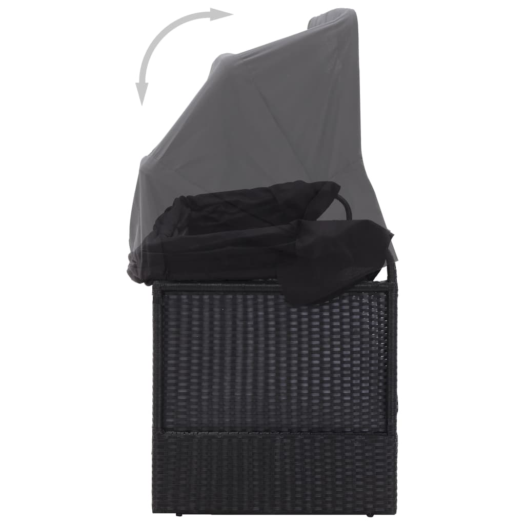 Outdoor sofa bed with canopy in black PE wicker