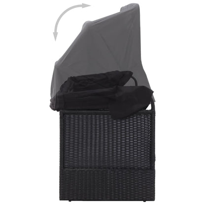 Outdoor sofa bed with canopy in black PE wicker