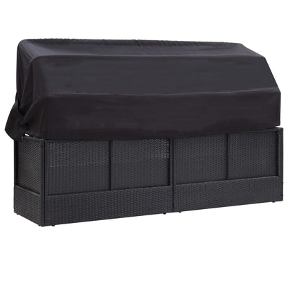 Outdoor sofa bed with canopy in black PE wicker
