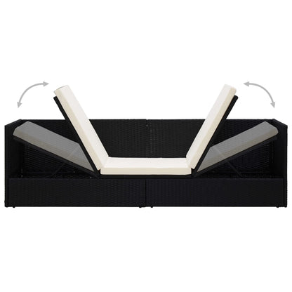 Garden sun lounger with cushion and pillows in black PE wicker