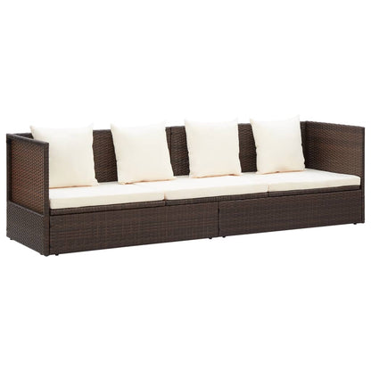 Garden sun lounger with cushion + brown PE wicker cushions