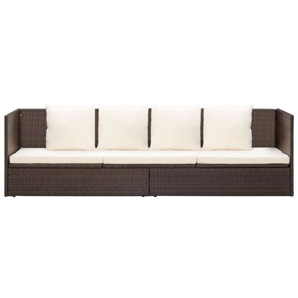 Garden sun lounger with cushion + brown PE wicker cushions