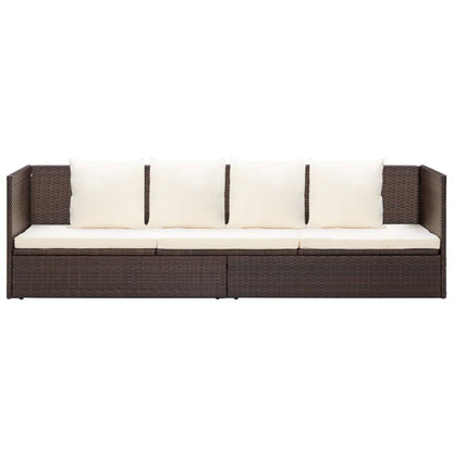 Garden sun lounger with cushion + brown PE wicker cushions