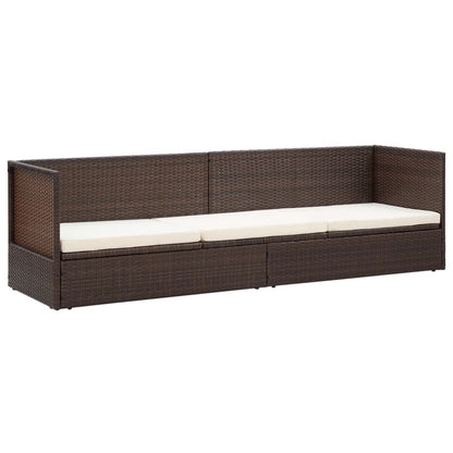Garden sun lounger with cushion + brown PE wicker cushions