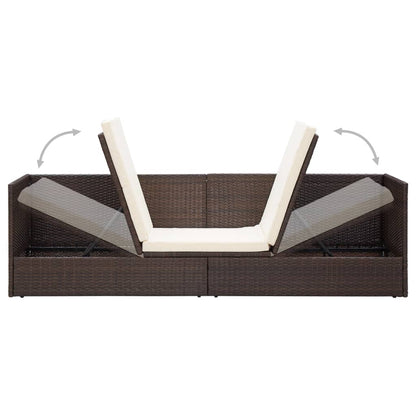 Garden sun lounger with cushion + brown PE wicker cushions