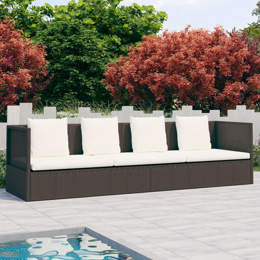 Garden sun lounger with cushion + brown PE wicker cushions