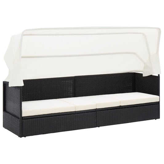 Garden sofa with black wicker awning