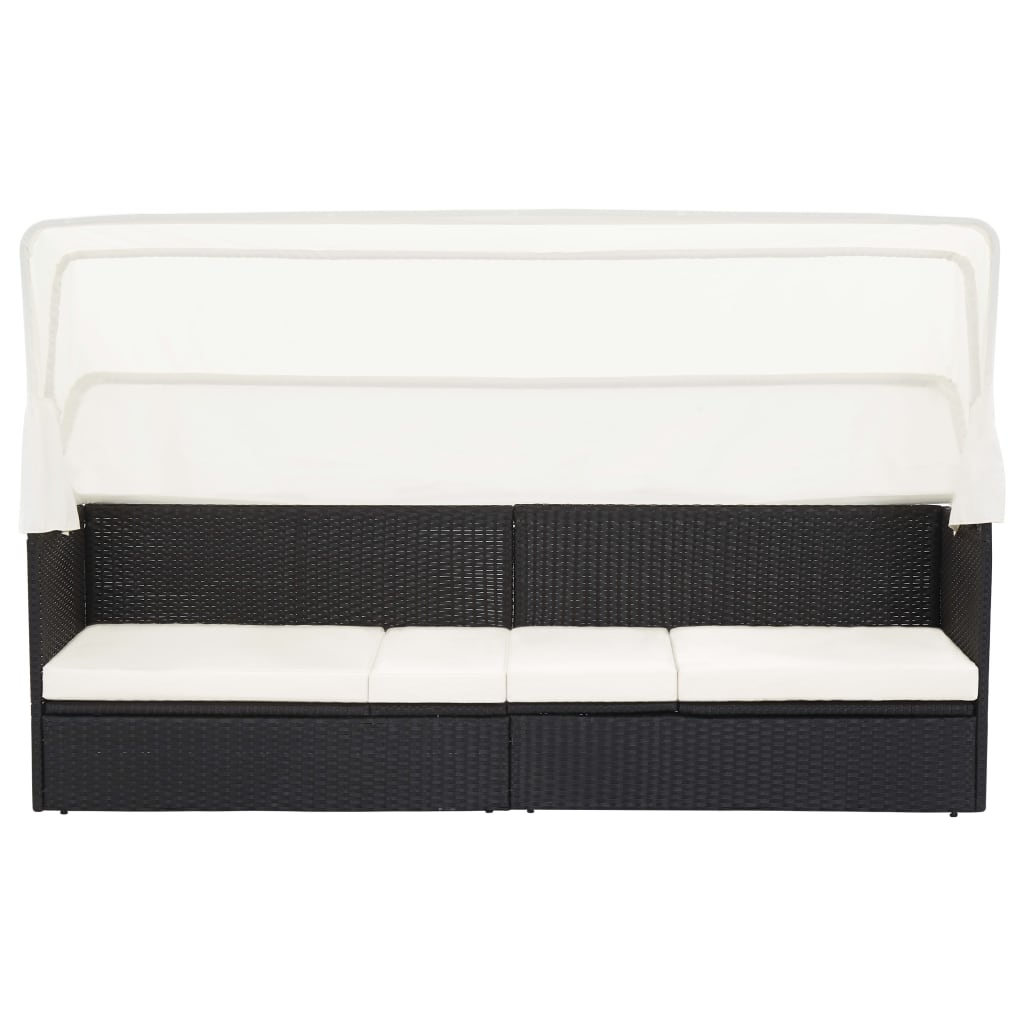 Garden sofa with black wicker awning